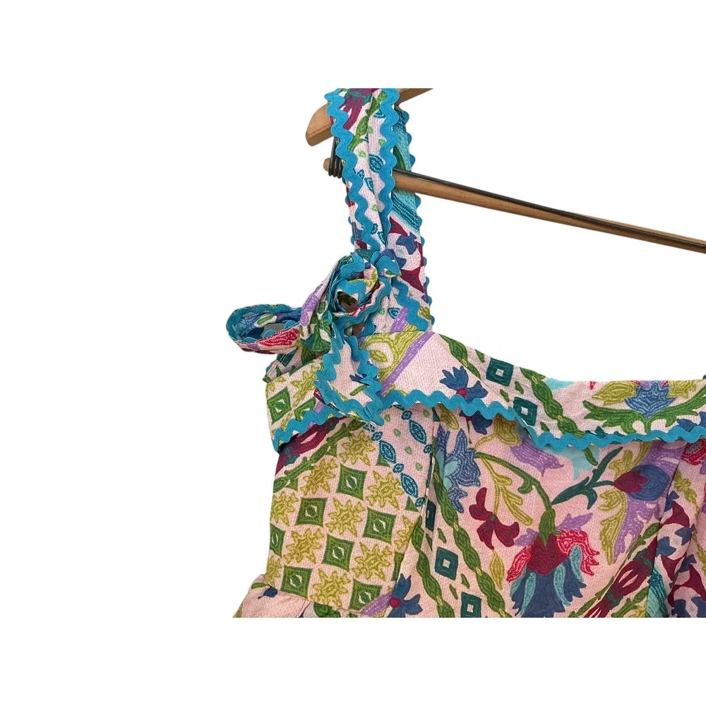 HerringStones Floral Patchwork 2 Piece Set Pink Blue Rickrack Ruffle‎ Skirt L